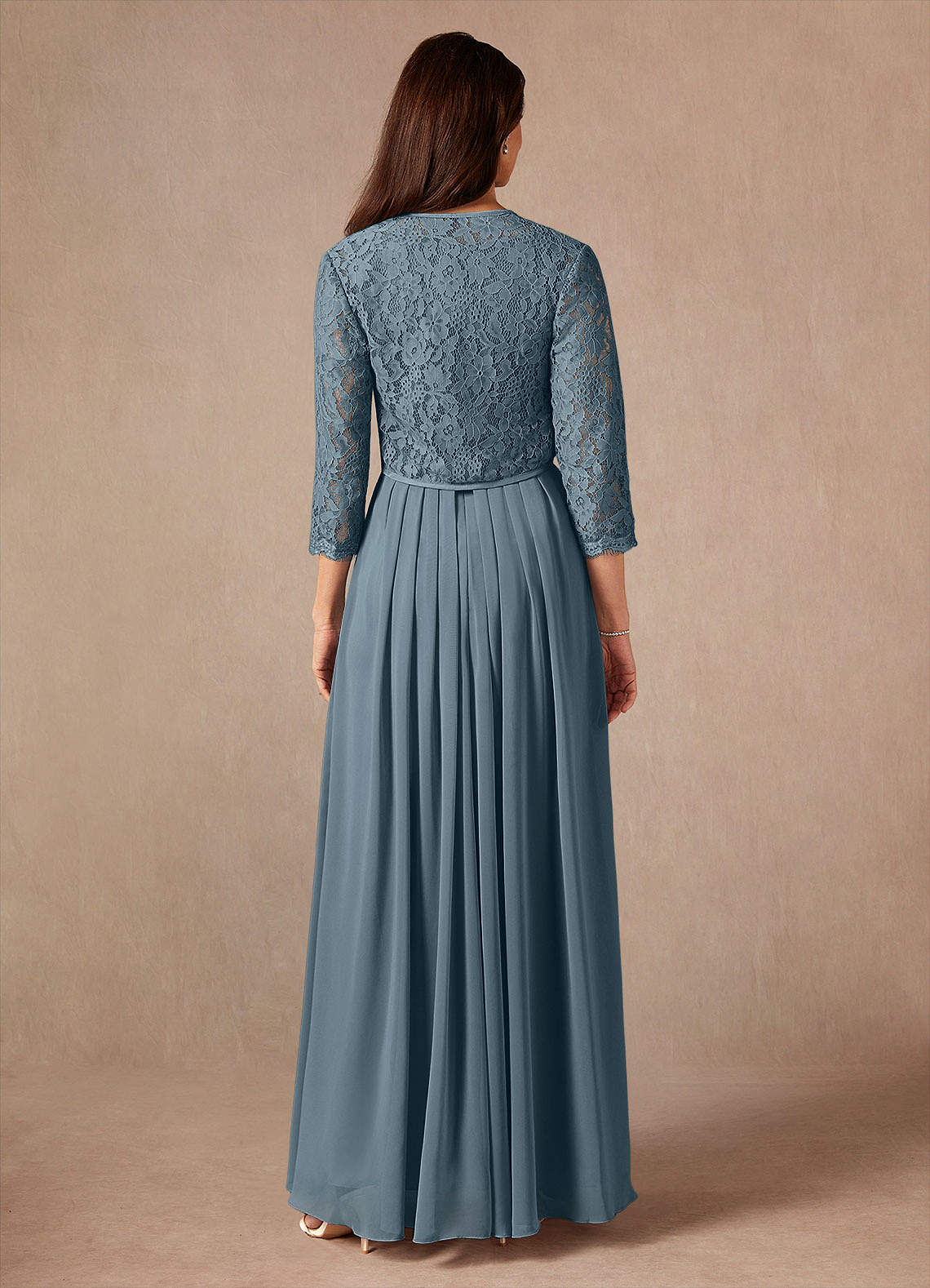 Ainsling A-Line Square-Neck Chiffon and Lace Mother of the Bride Dress in Twilight