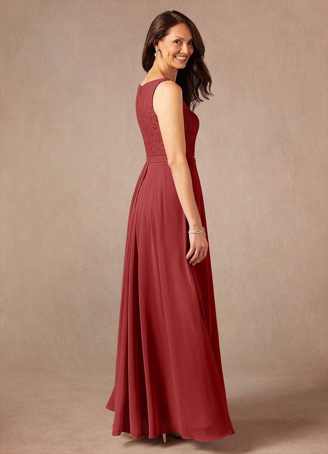 Ainsling A-Line Square-Neck Chiffon and Lace Mother of the Bride Dress in Rust