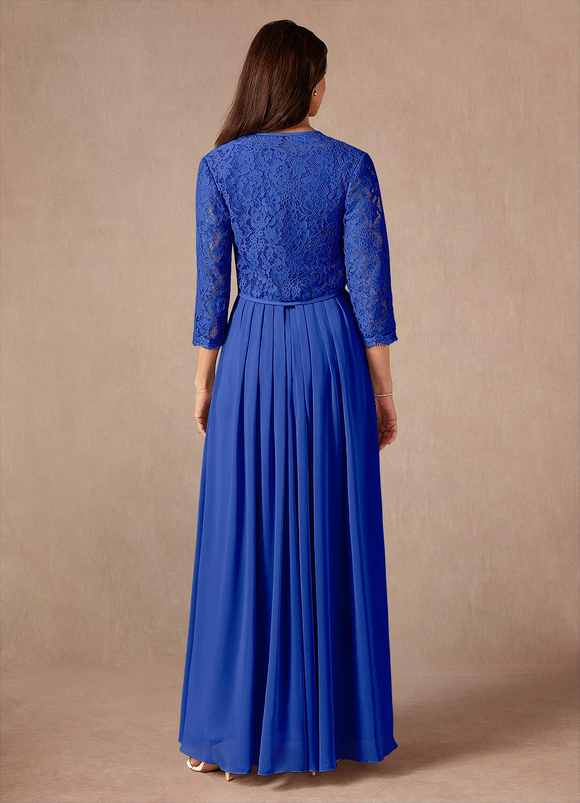 Ainsling A-Line Square-Neck Chiffon and Lace Mother of the Bride Dress in Royal Blue