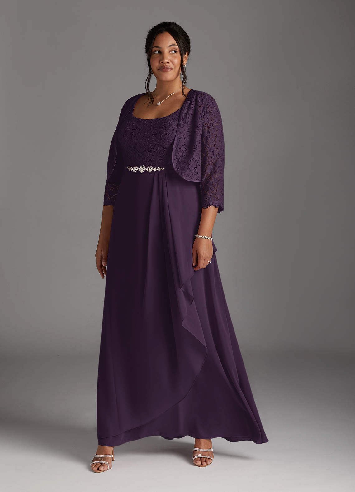 Ainsling A-Line Square-Neck Chiffon and Lace Mother of the Bride Dress