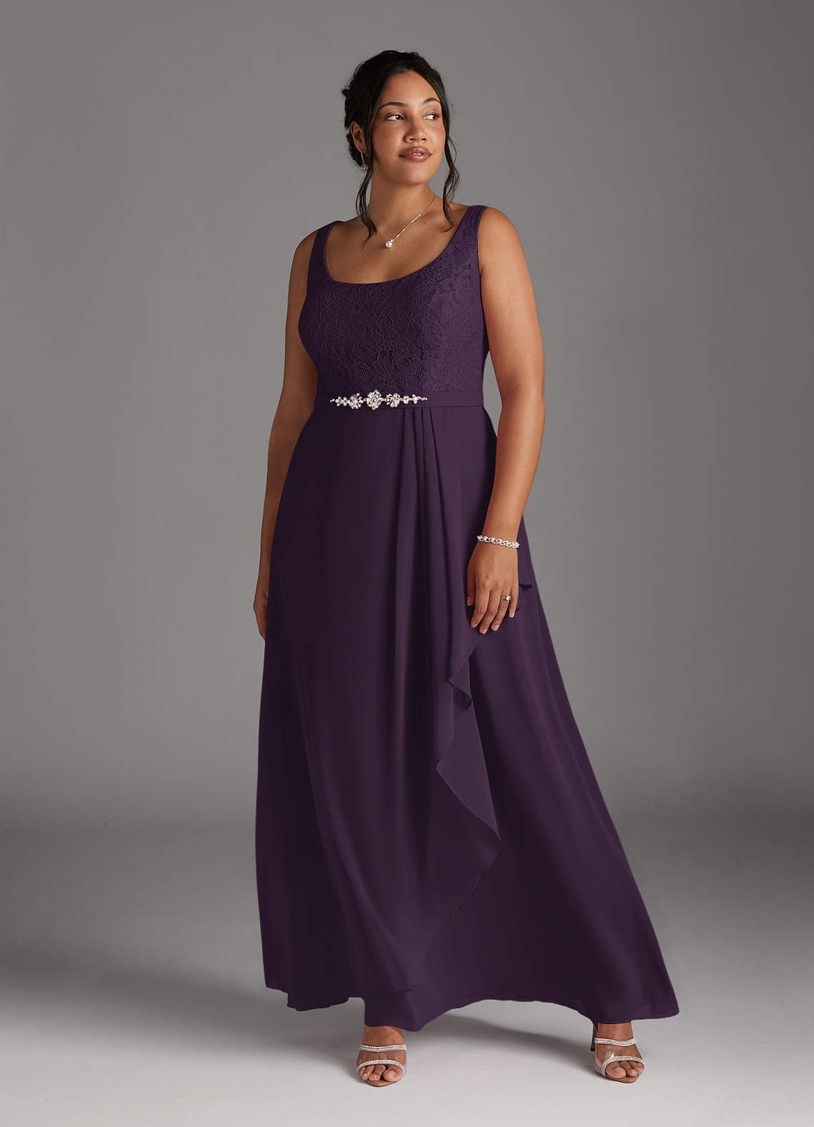 Ainsling A-Line Square-Neck Chiffon and Lace Mother of the Bride Dress