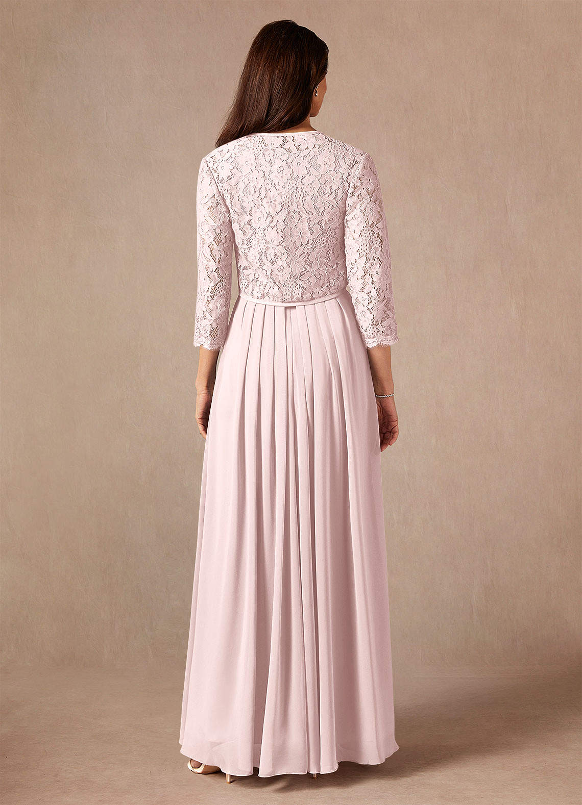 Ainsling A-Line Square-Neck Chiffon and Lace Mother of the Bride Dress in Blushing Pink