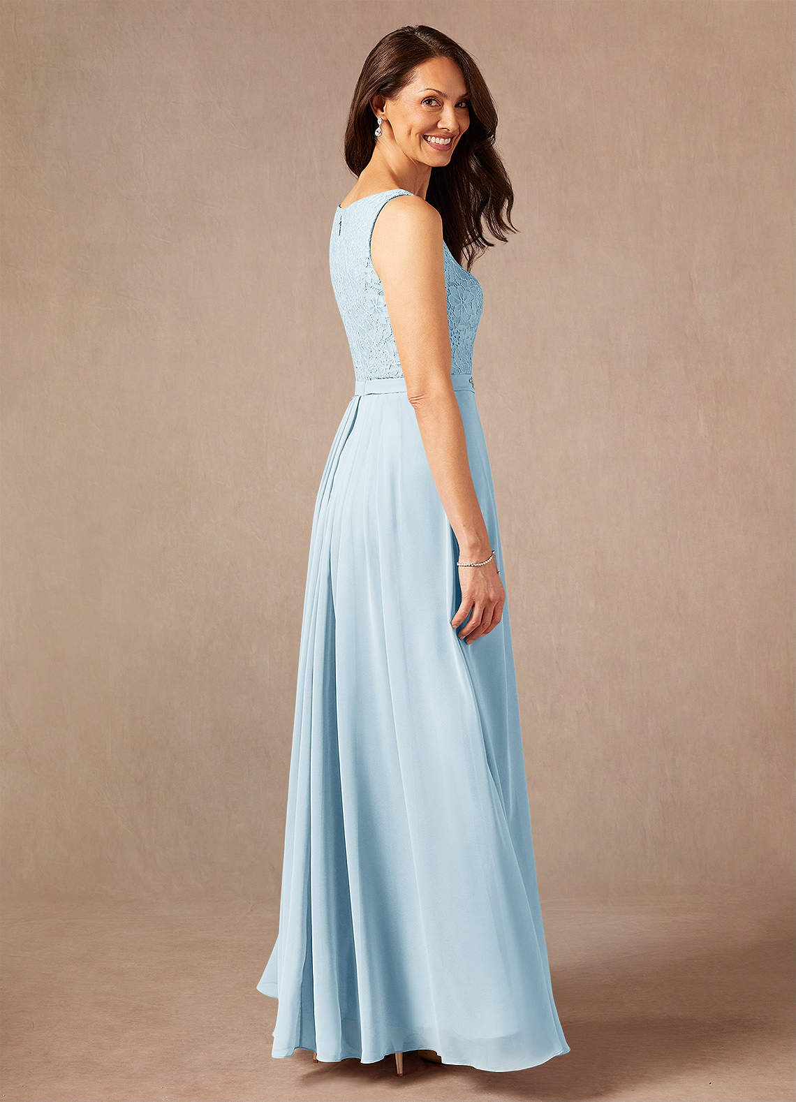 Ainsling A-Line Square-Neck Chiffon and Lace Mother of the Bride Dress in Sky Blue