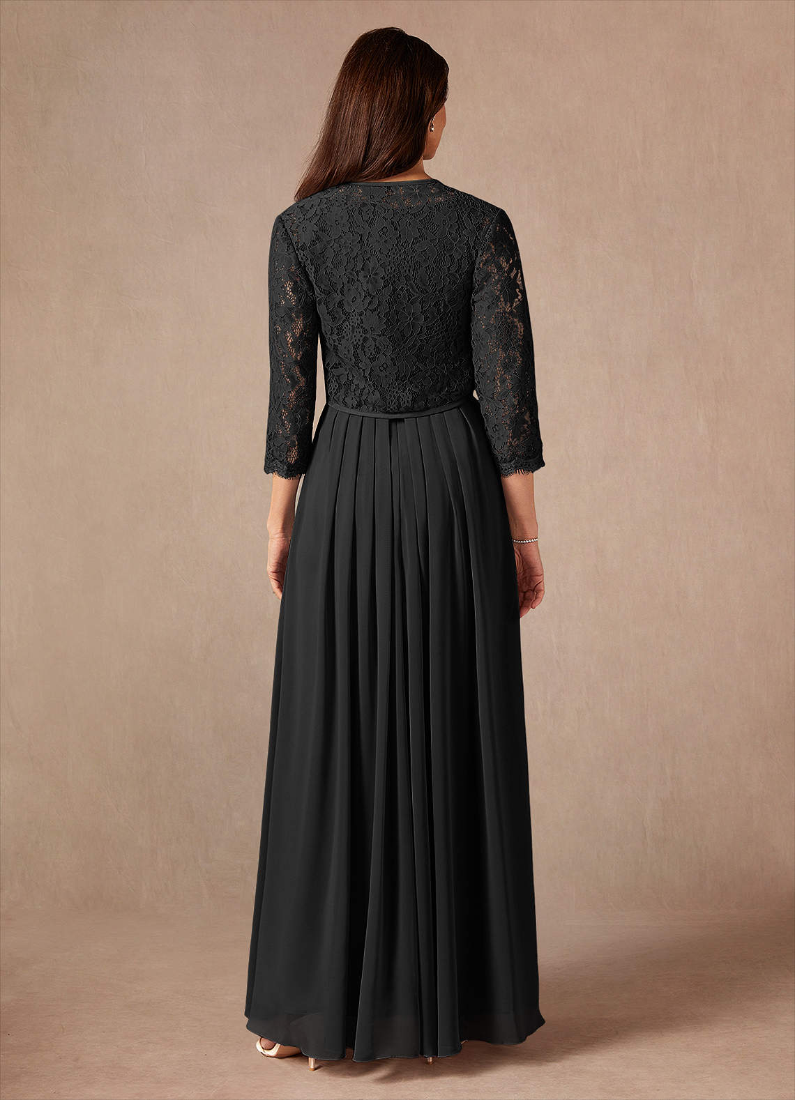 Ainsling A-Line Square-Neck Chiffon and Lace Mother of the Bride Dress in black