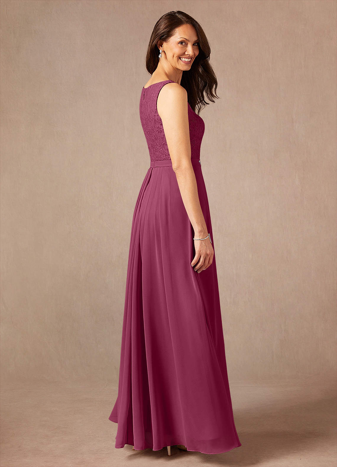 Ainsling A-Line Square-Neck Chiffon and Lace Mother of the Bride Dress in Mulberry
