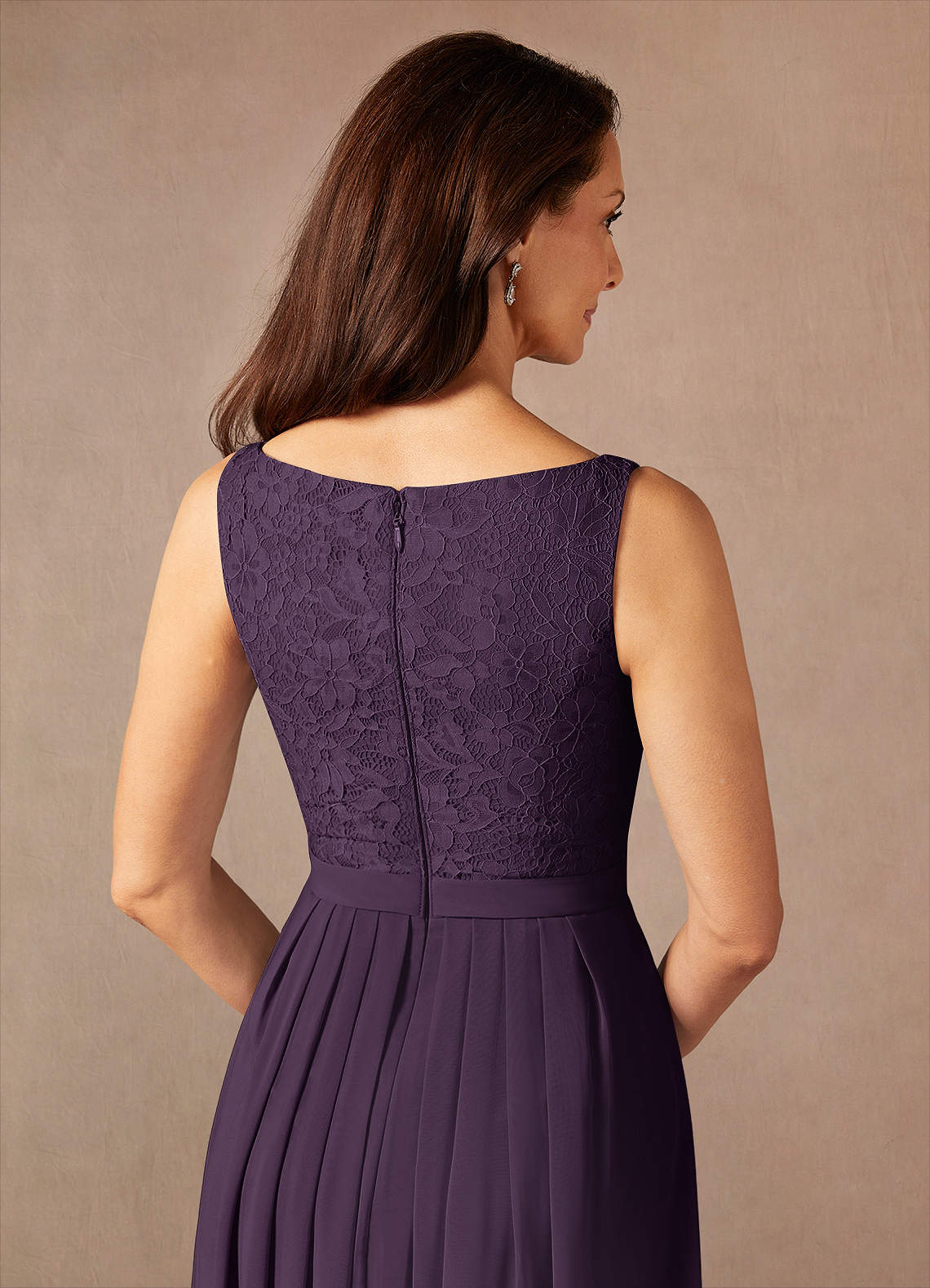 Ainsling A-Line Square-Neck Chiffon and Lace Mother of the Bride Dress