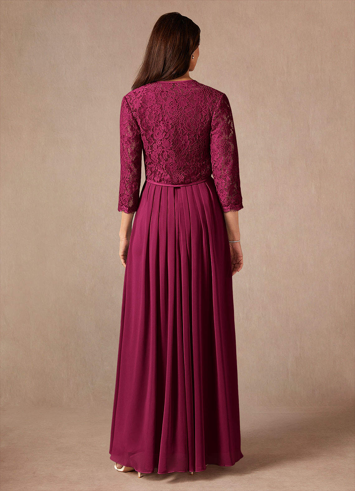 Ainsling A-Line Square-Neck Chiffon and Lace Mother of the Bride Dress in Burgundy
