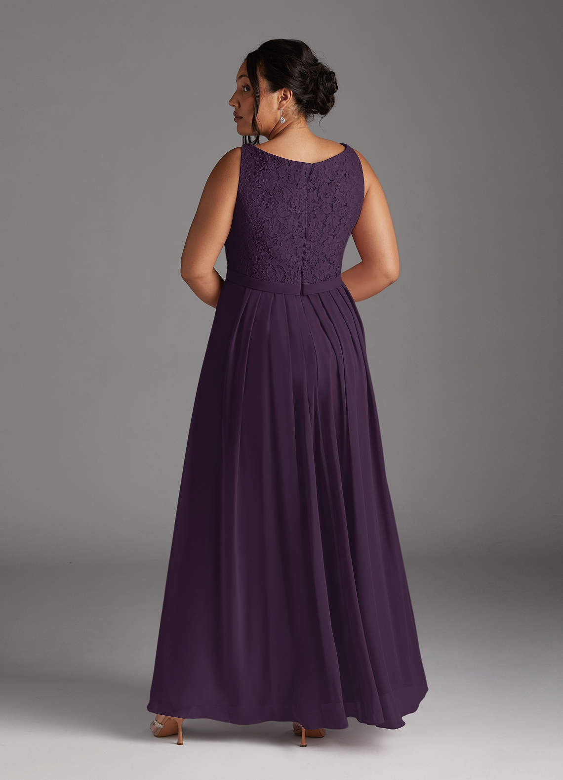 Ainsling A-Line Square-Neck Chiffon and Lace Mother of the Bride Dress
