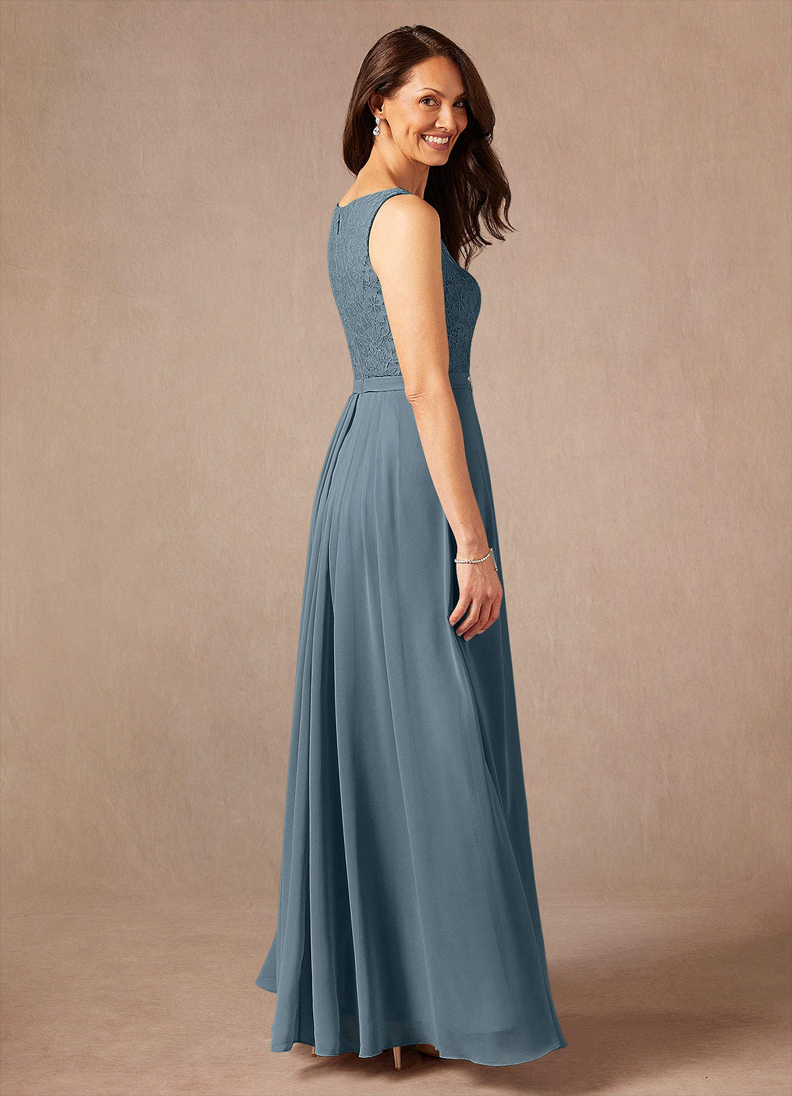 Ainsling A-Line Square-Neck Chiffon and Lace Mother of the Bride Dress in Twilight