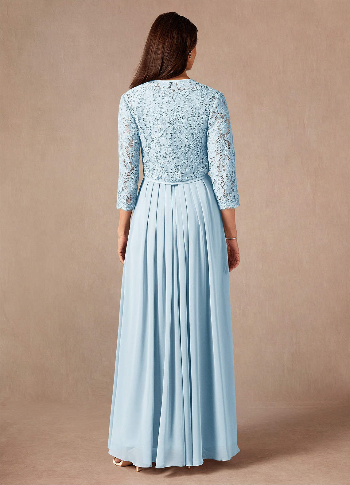 Ainsling A-Line Square-Neck Chiffon and Lace Mother of the Bride Dress in Sky Blue