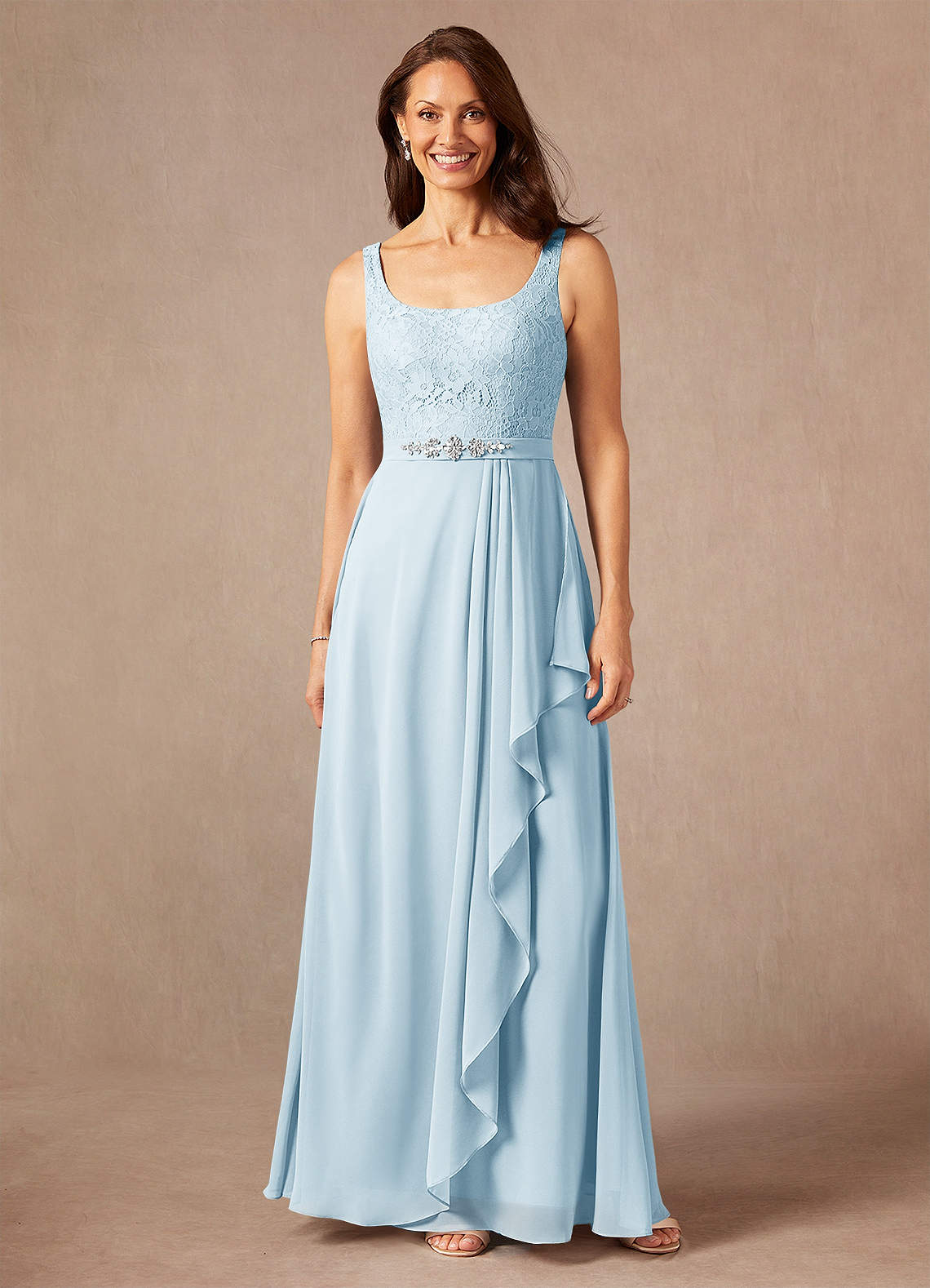 Ainsling A-Line Square-Neck Chiffon and Lace Mother of the Bride Dress in Sky Blue