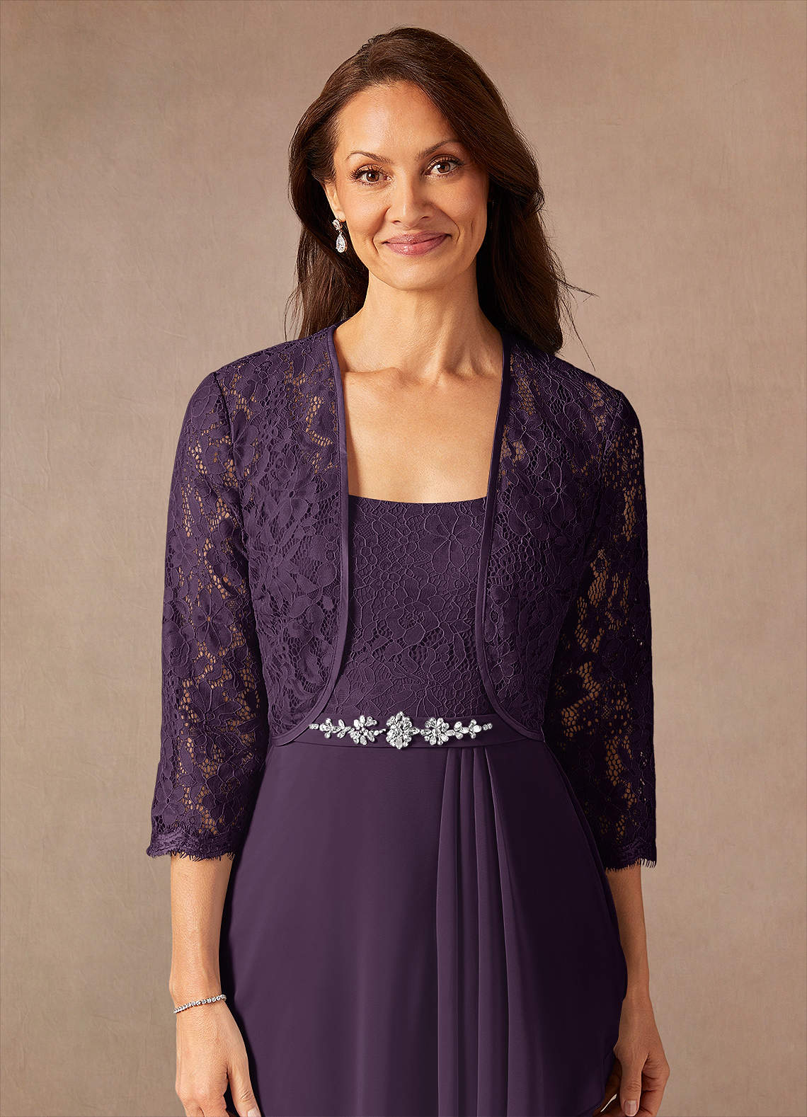 Ainsling A-Line Square-Neck Chiffon and Lace Mother of the Bride Dress