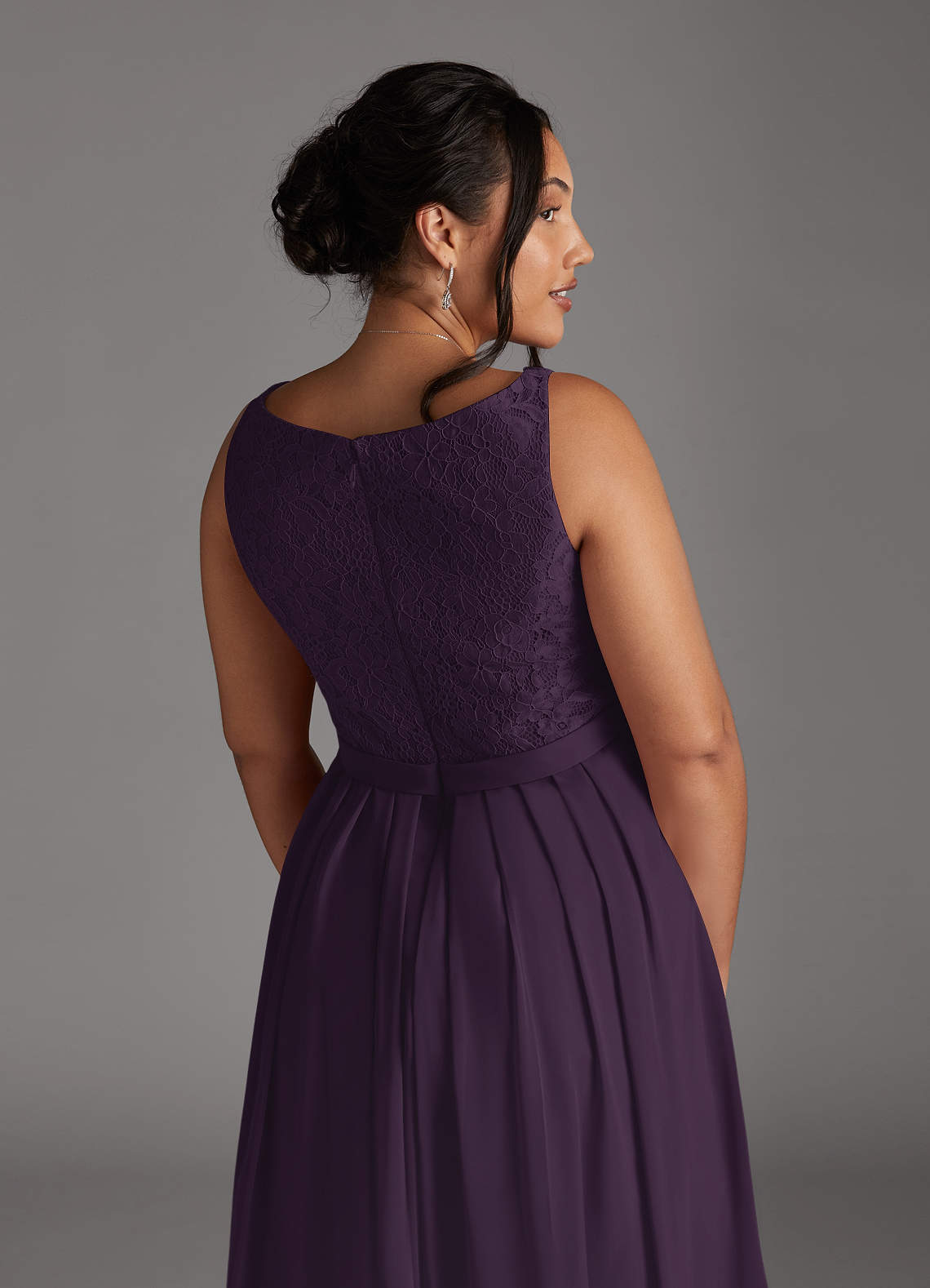 Ainsling A-Line Square-Neck Chiffon and Lace Mother of the Bride Dress