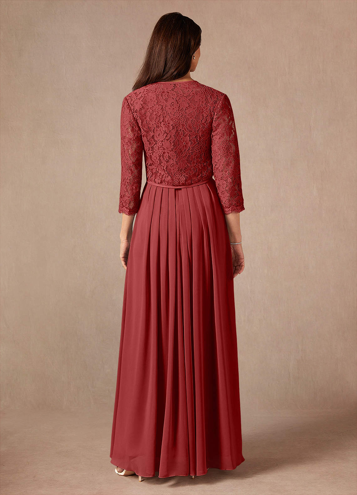 Ainsling A-Line Square-Neck Chiffon and Lace Mother of the Bride Dress in Rust