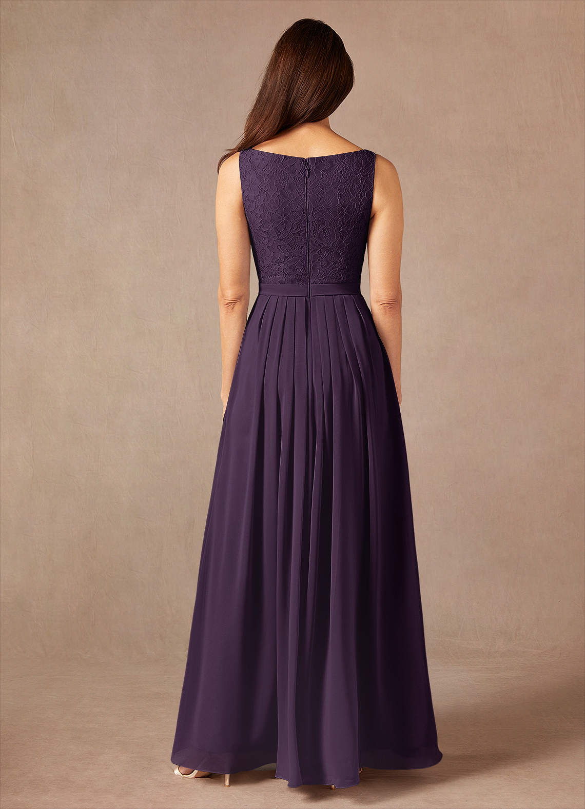 Ainsling A-Line Square-Neck Chiffon and Lace Mother of the Bride Dress