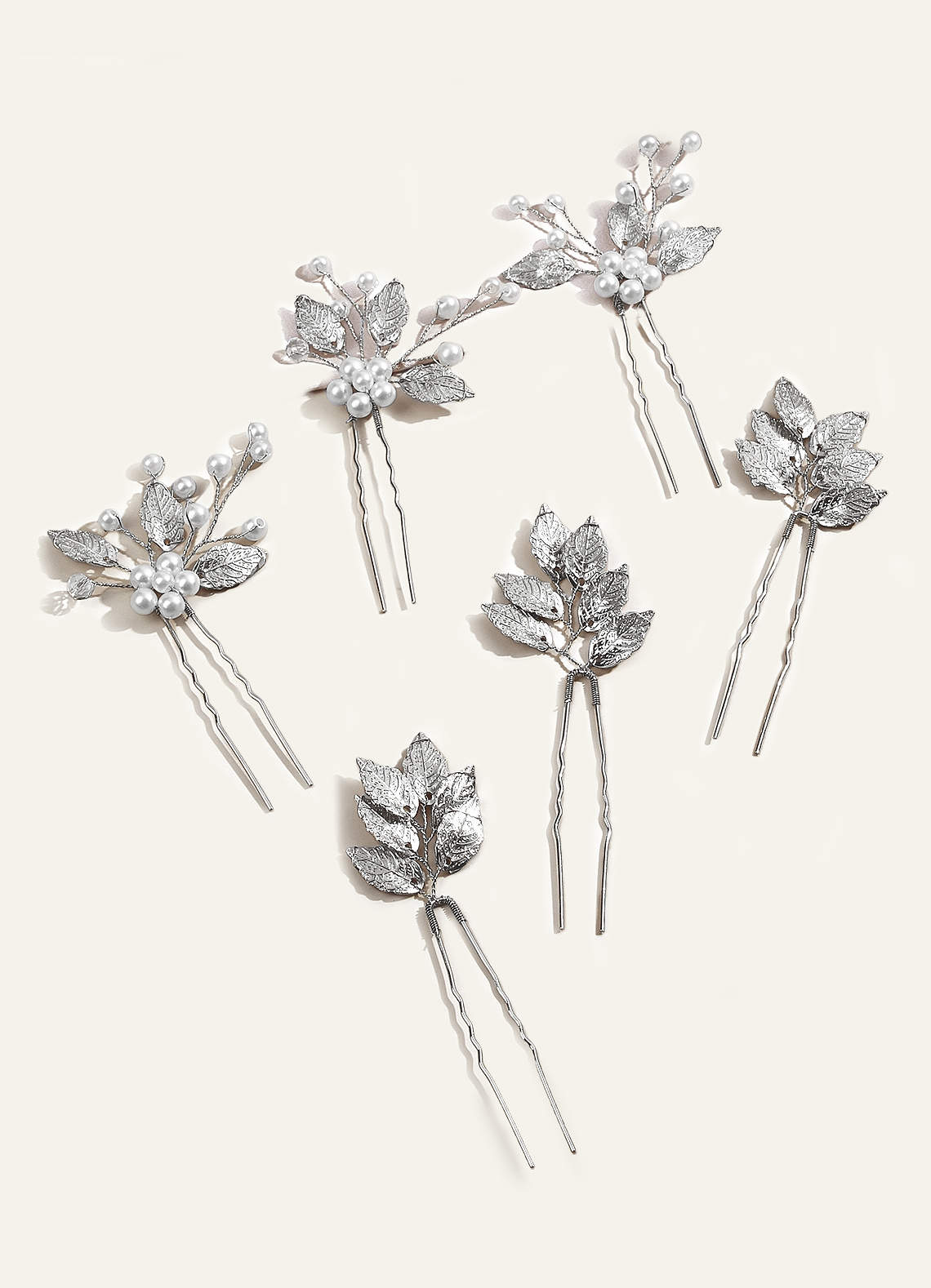 Alloy Leaves U-Shaped Hairpins — Silver — 图 6/6