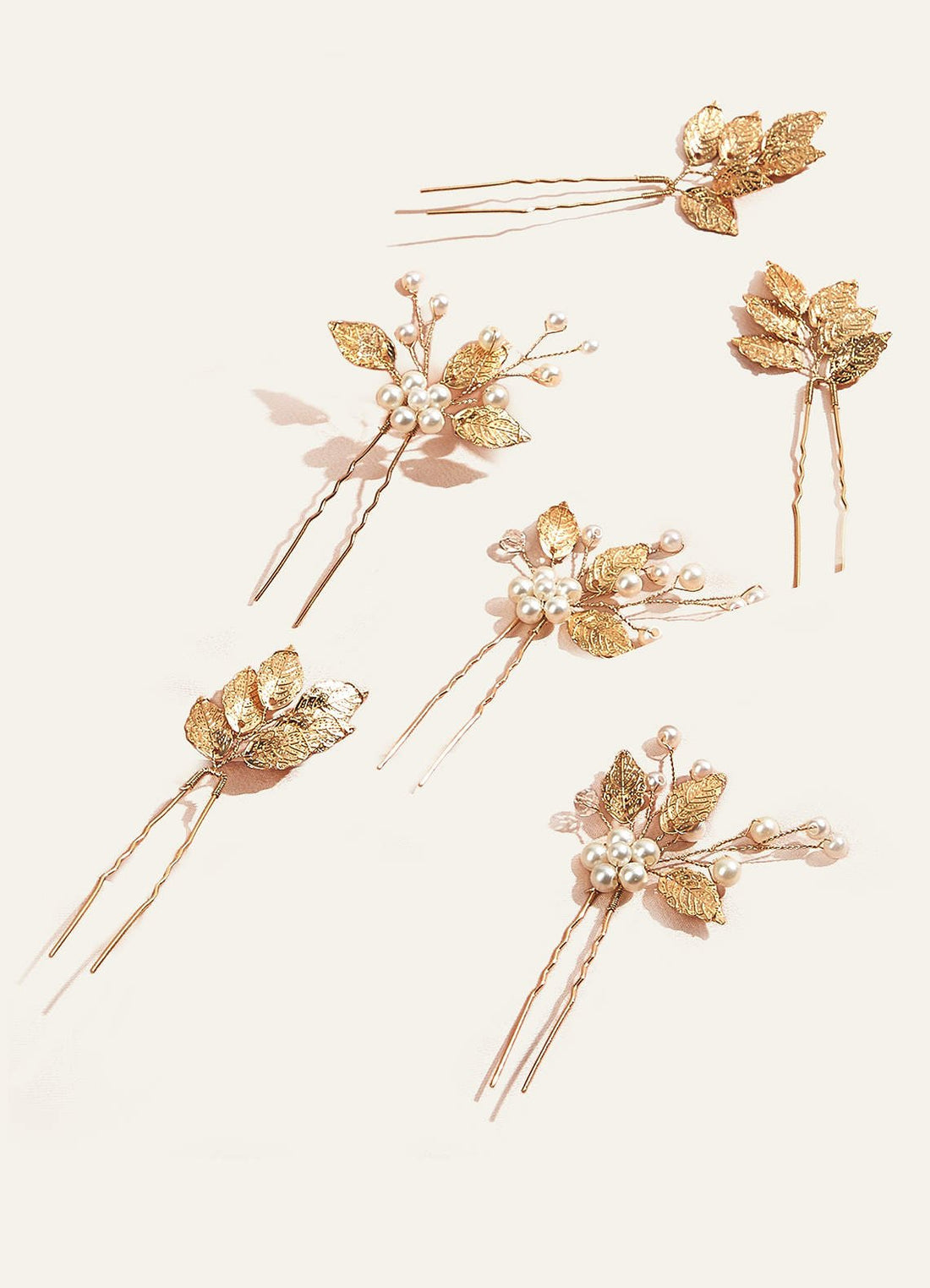 Alloy Leaves U-Shaped Hairpins — Gold — 图 1/6