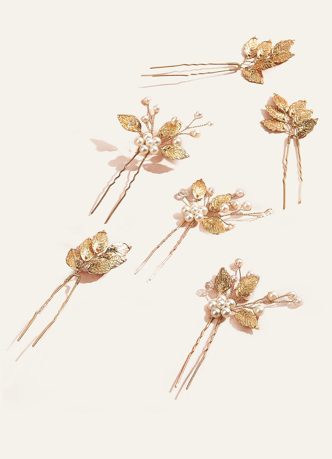 Alloy Leaves U-Shaped Hairpins — Gold — 图 1/6