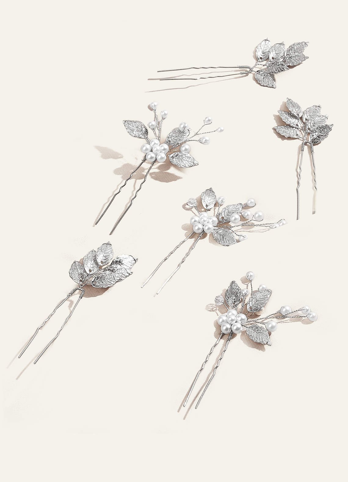 Alloy Leaves U-Shaped Hairpins — Silver — 图 2/6