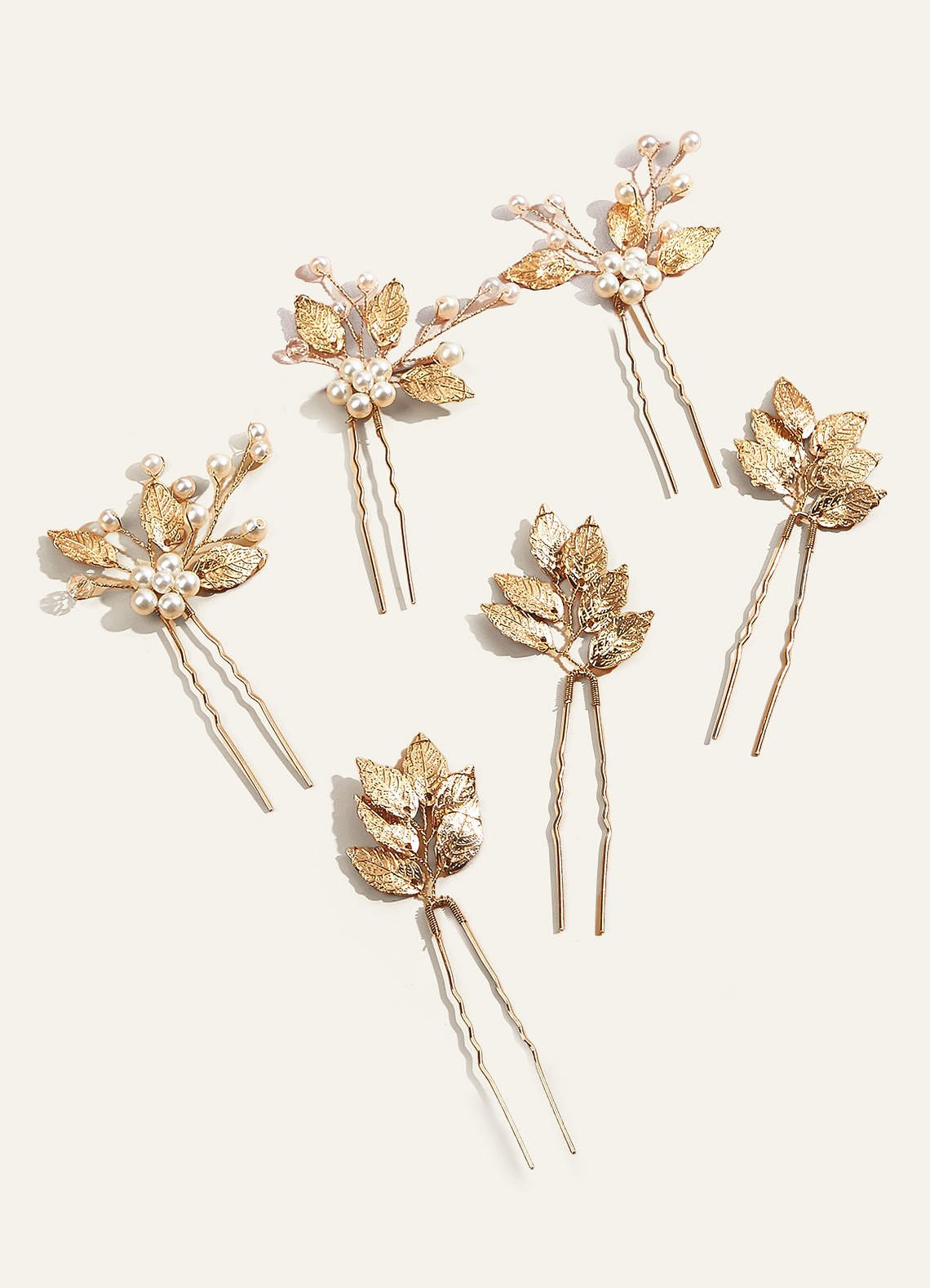 Alloy Leaves U-Shaped Hairpins — Gold — 图 5/6