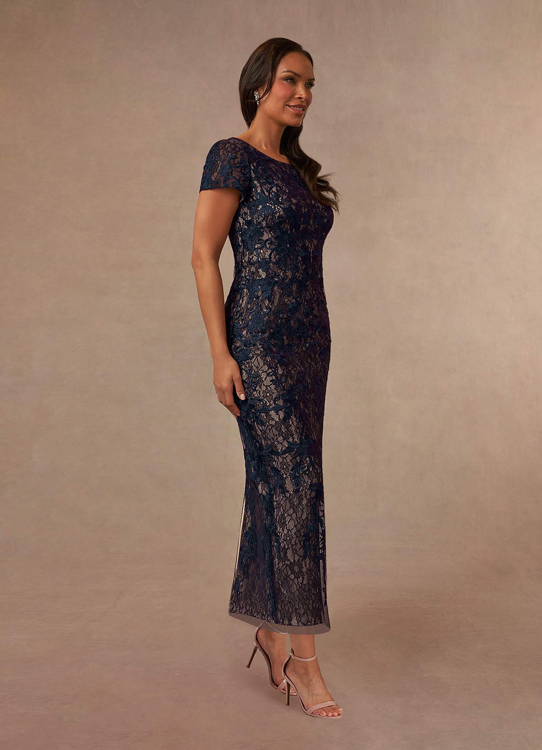 Alyssum Sheath Scoop-Neck Lace Mother of the Bride Dress in Dark Navy