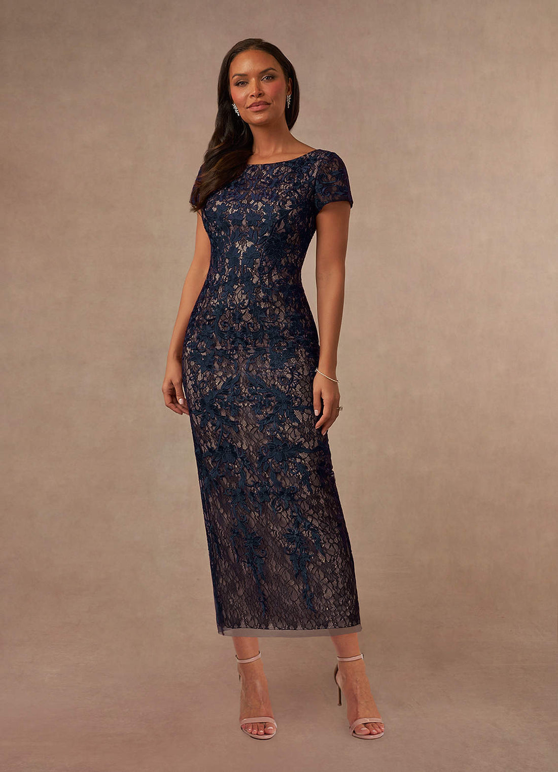 Alyssum Sheath Scoop-Neck Lace Mother of the Bride Dress in Dark Navy