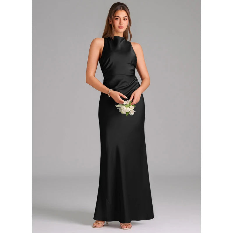 Evadne Sheath Scoop-Neck Stretch Satin Bridesmaid Dress in black - additional view 11