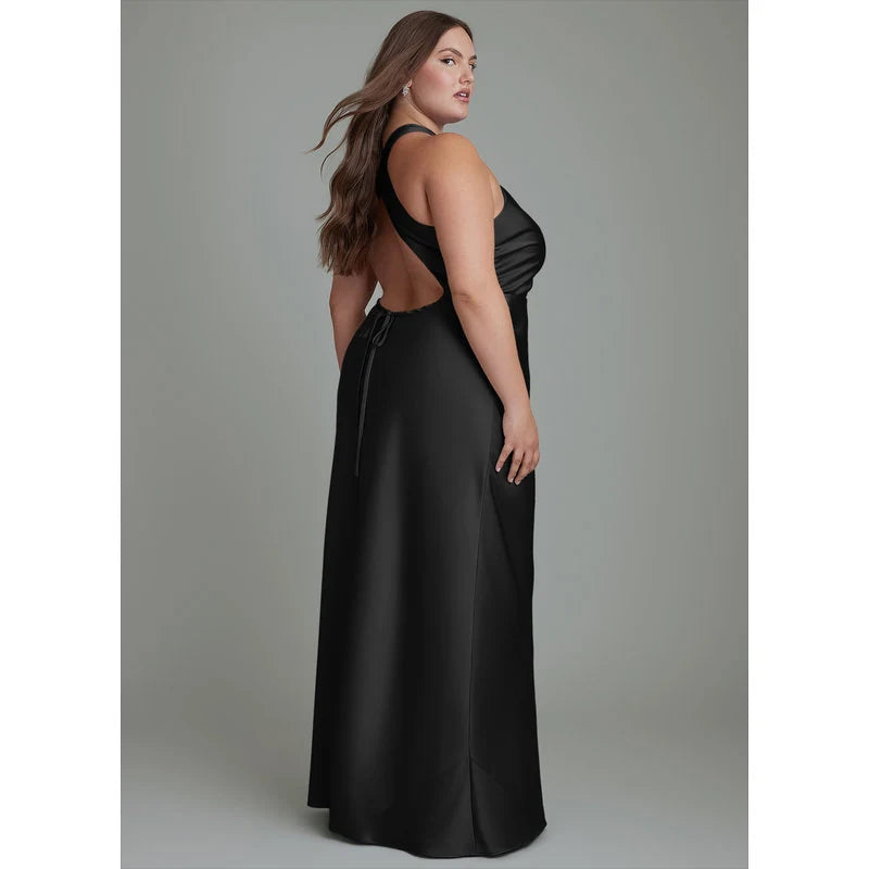Evadne Sheath Scoop-Neck Stretch Satin Bridesmaid Dress in black - additional view 13