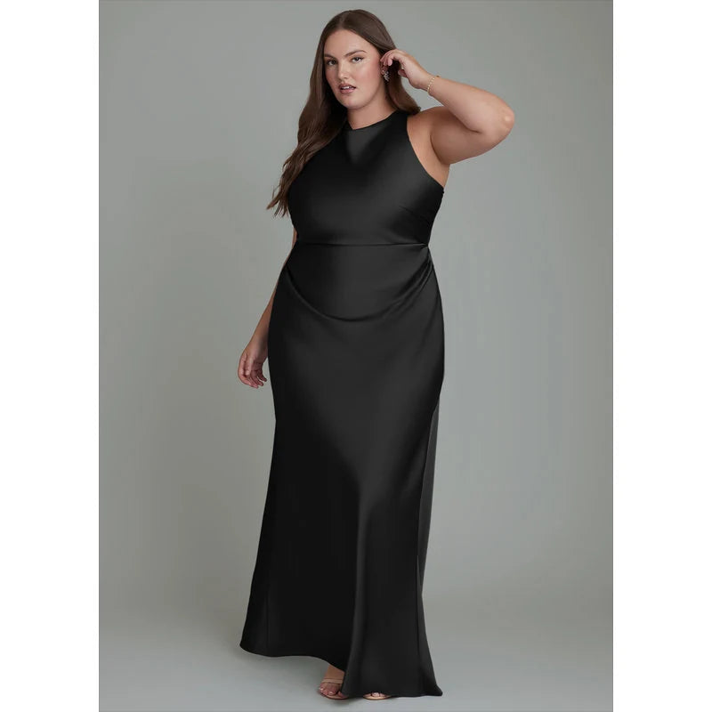 Evadne Sheath Scoop-Neck Stretch Satin Bridesmaid Dress in black - additional view 16
