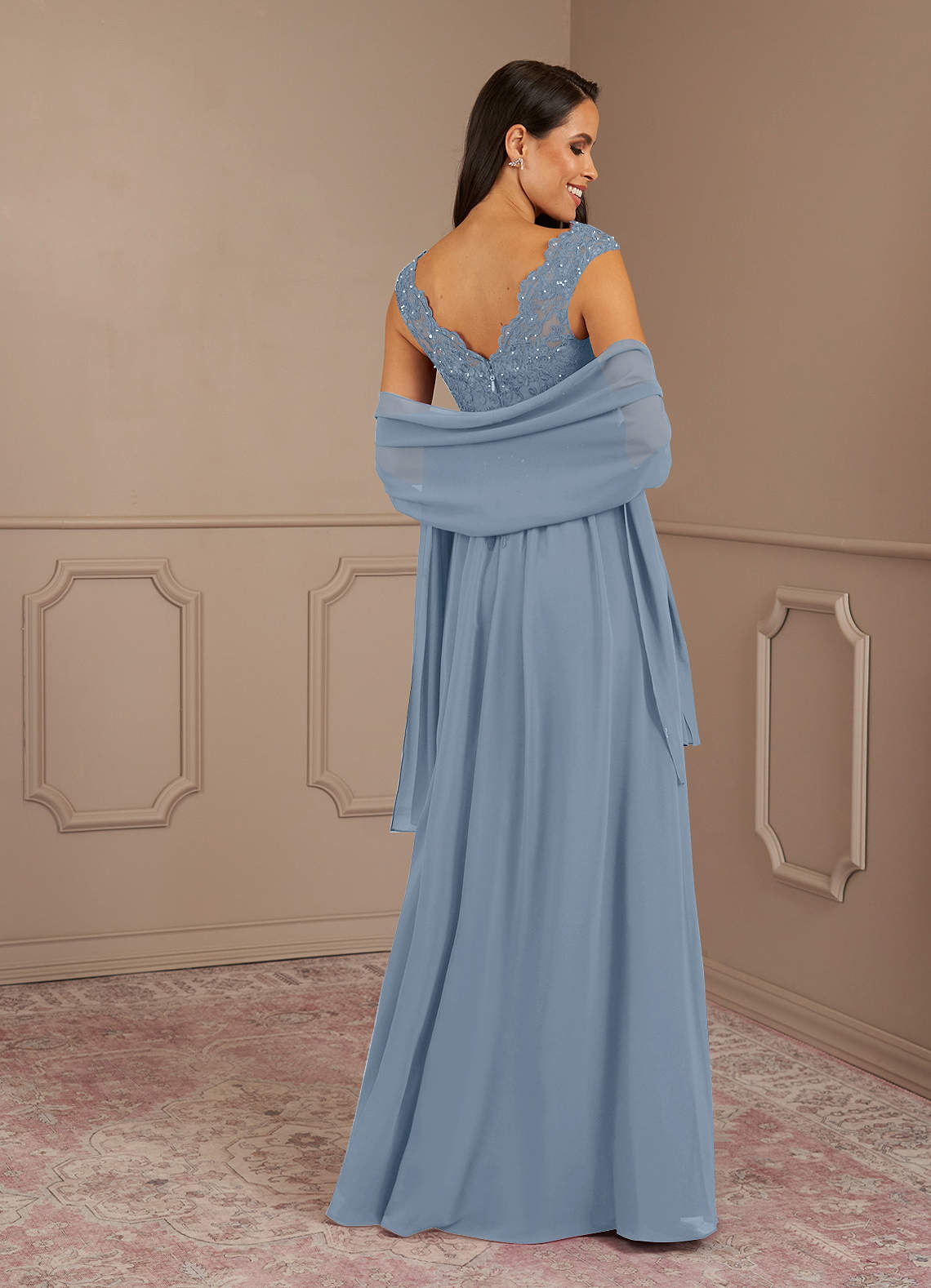Amethyst A-Line V-Neck Chiffon Mother of the Bride Dress in dusty blue