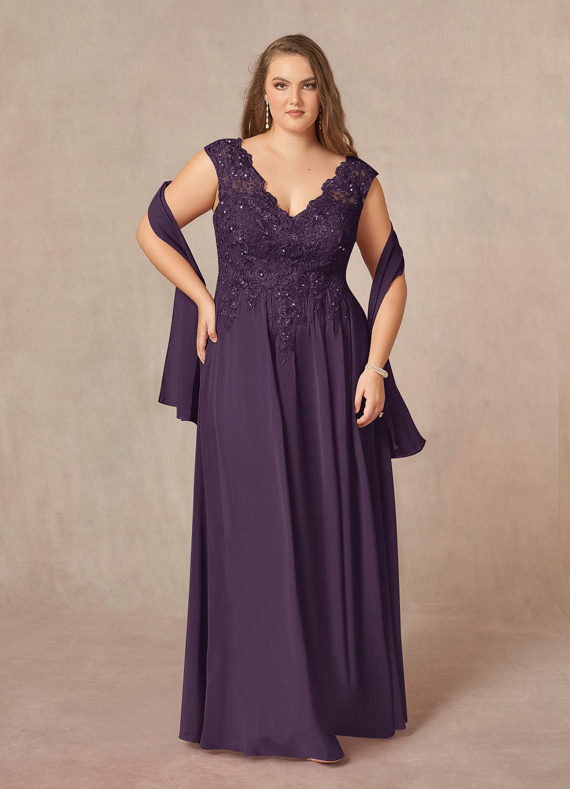 Amethyst A-Line V-Neck Chiffon Mother of the Bride Dress
