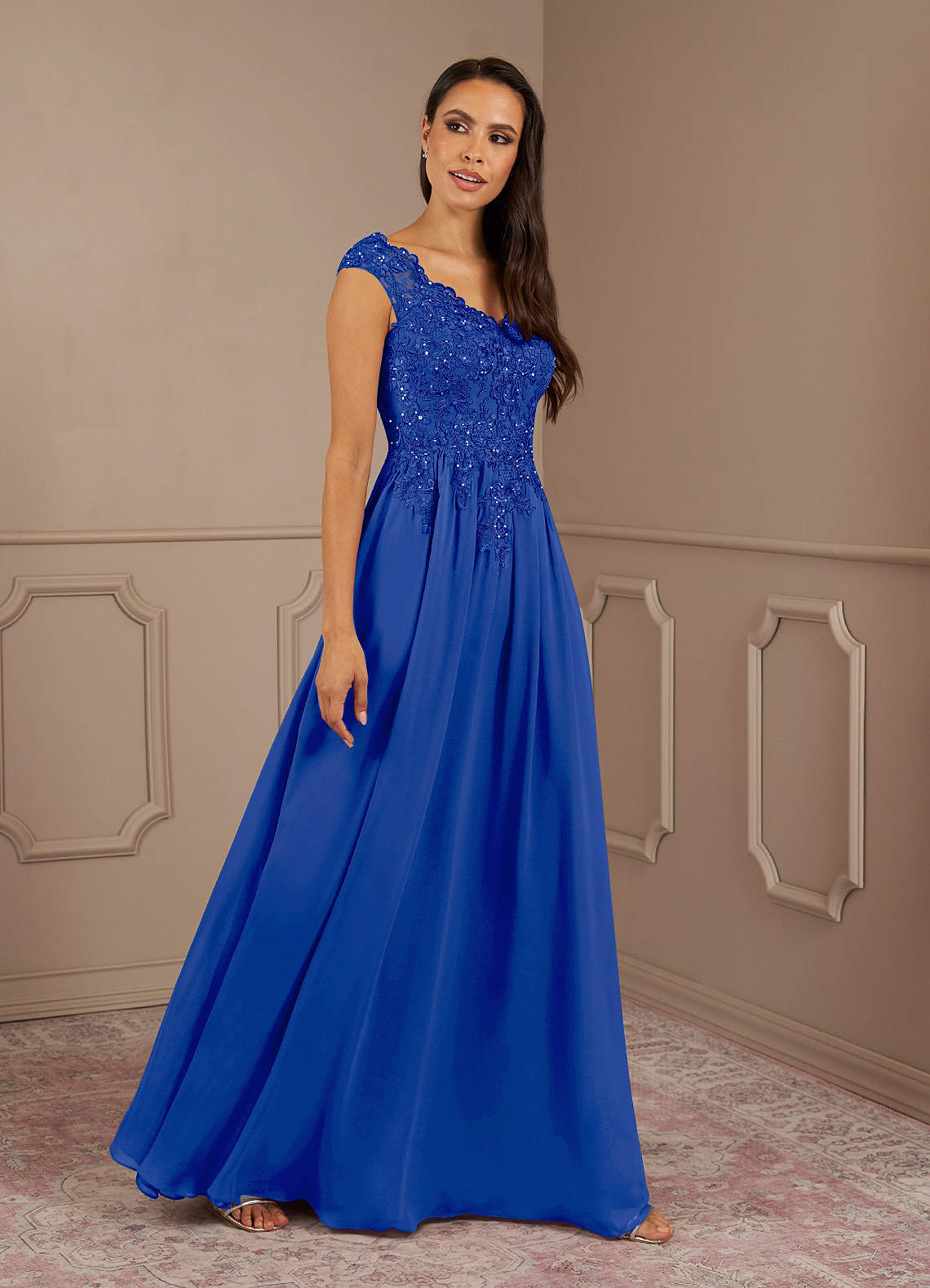 Amethyst A-Line V-Neck Chiffon Mother of the Bride Dress in Royal Blue