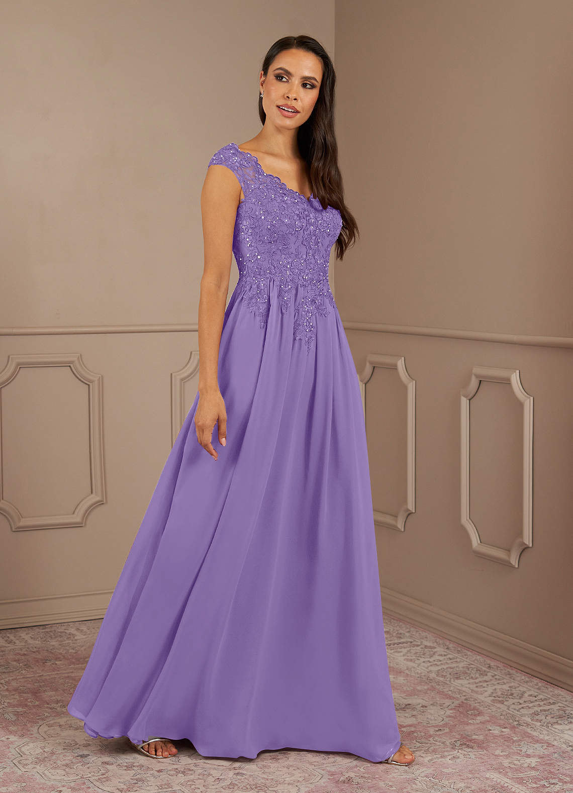 Amethyst A-Line V-Neck Chiffon Mother of the Bride Dress in Tahiti
