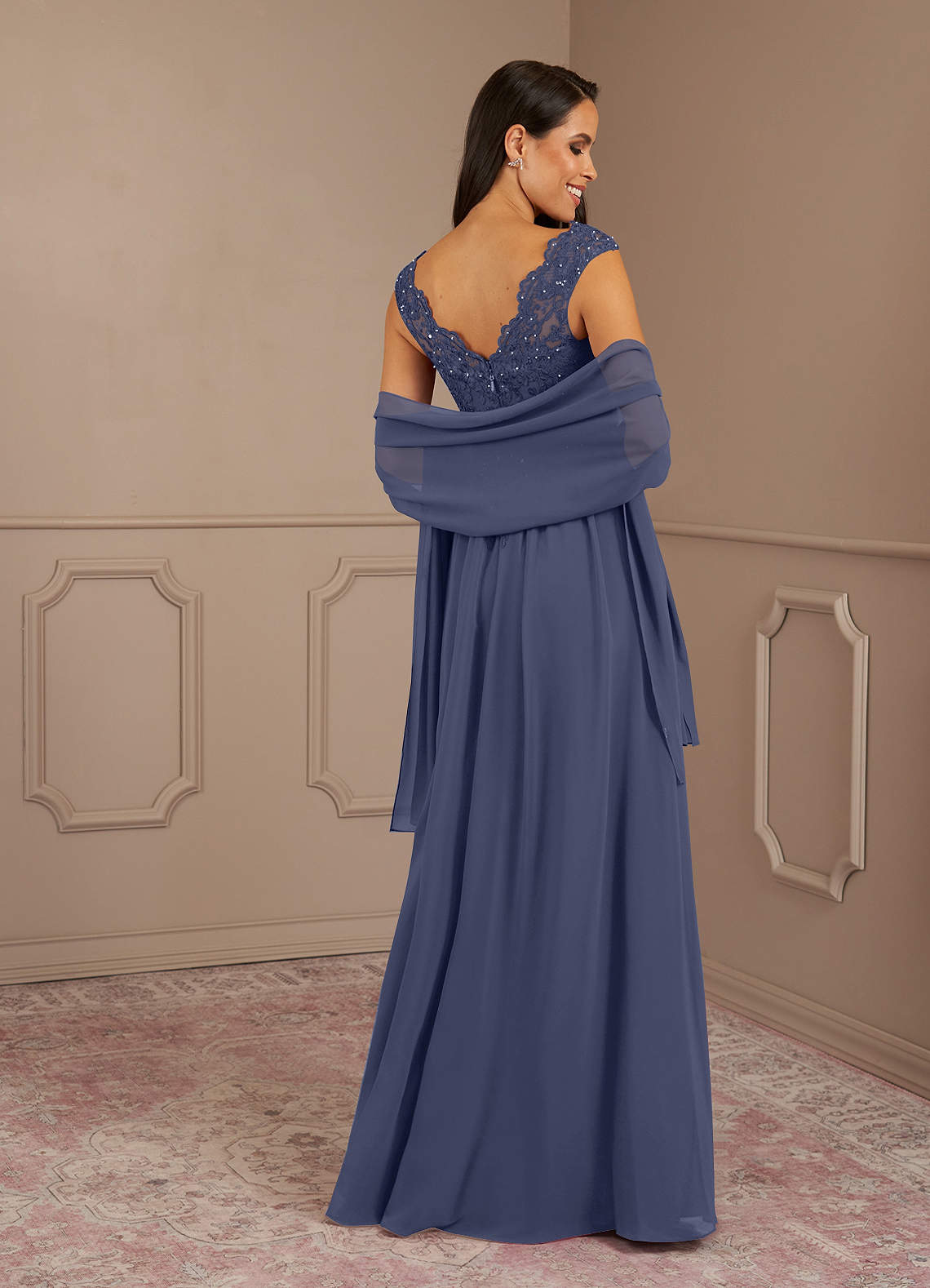 Amethyst A-Line V-Neck Chiffon Mother of the Bride Dress in Stormy