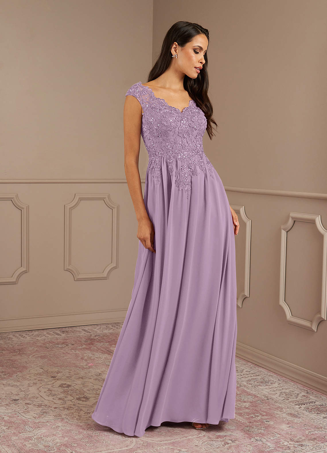 Amethyst A-Line V-Neck Chiffon Mother of the Bride Dress in Wisteria