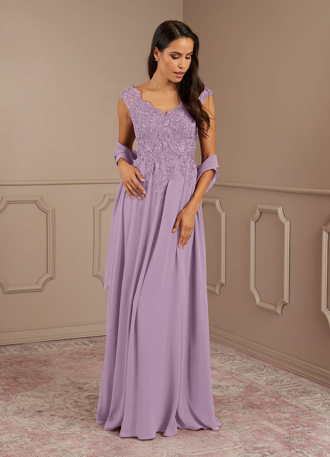 Amethyst A-Line V-Neck Chiffon Mother of the Bride Dress in Wisteria