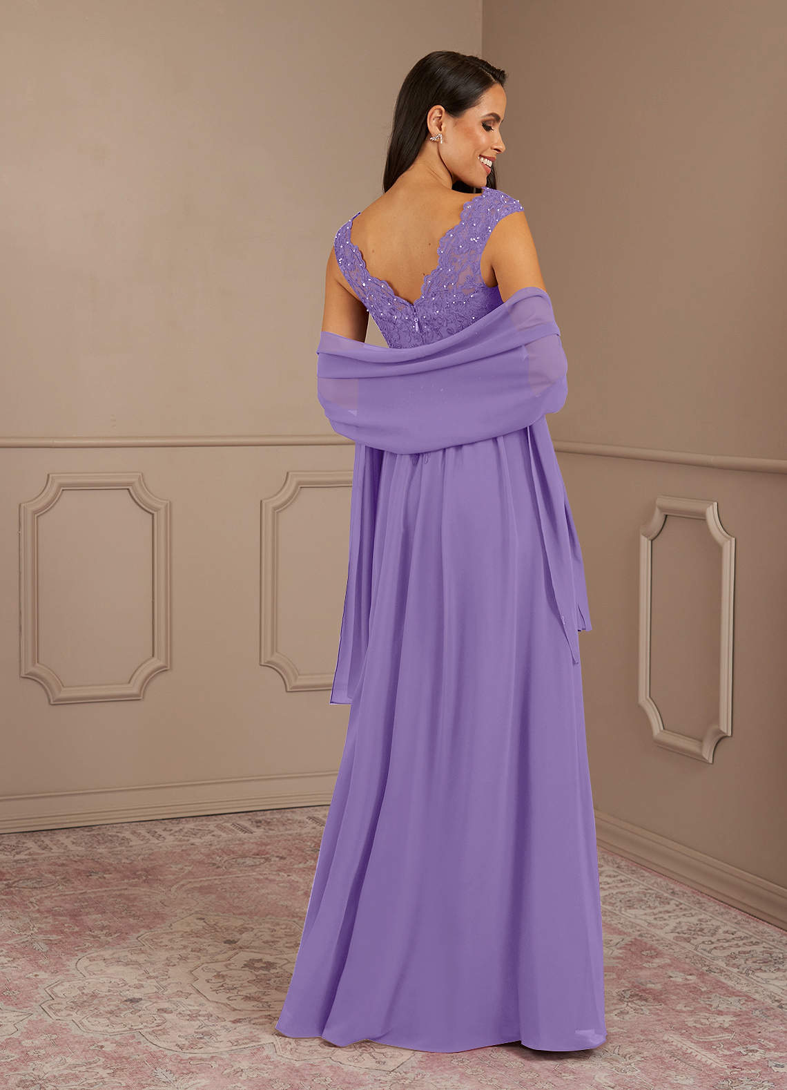 Amethyst A-Line V-Neck Chiffon Mother of the Bride Dress in Tahiti