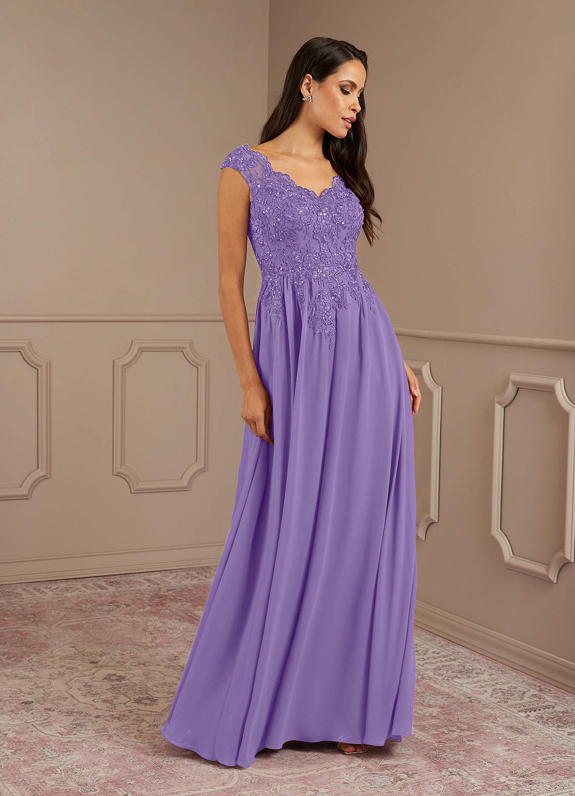Amethyst A-Line V-Neck Chiffon Mother of the Bride Dress in Tahiti