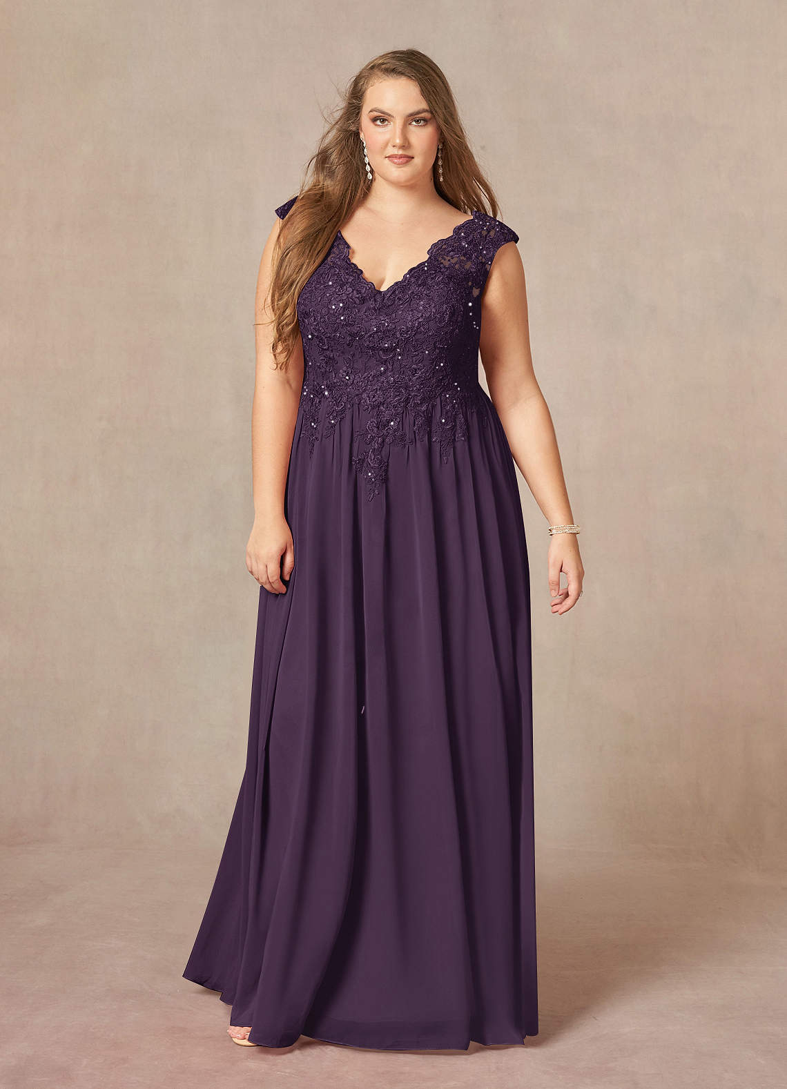 Amethyst A-Line V-Neck Chiffon Mother of the Bride Dress