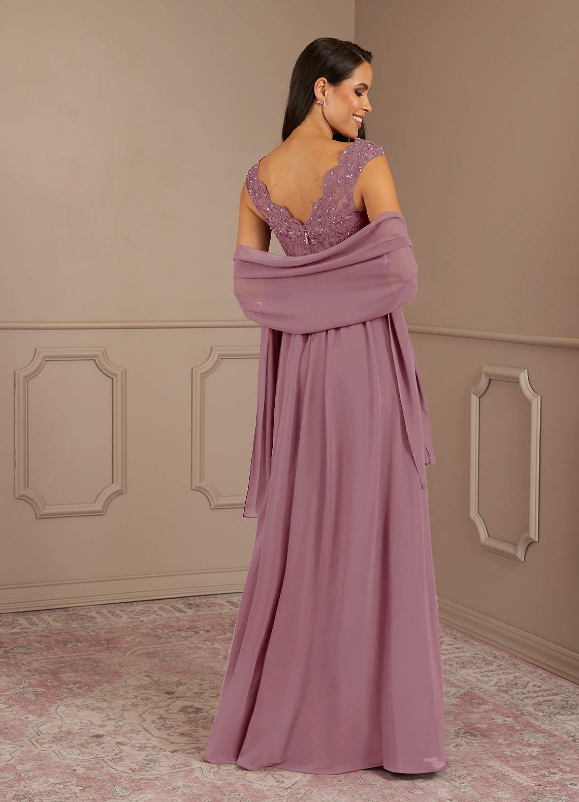 Amethyst A-Line V-Neck Chiffon Mother of the Bride Dress in Vintage Mauve
