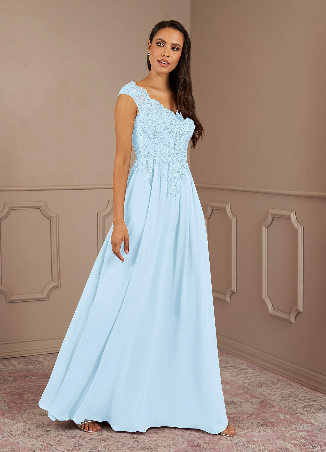 Amethyst A-Line V-Neck Chiffon Mother of the Bride Dress in Sky Blue