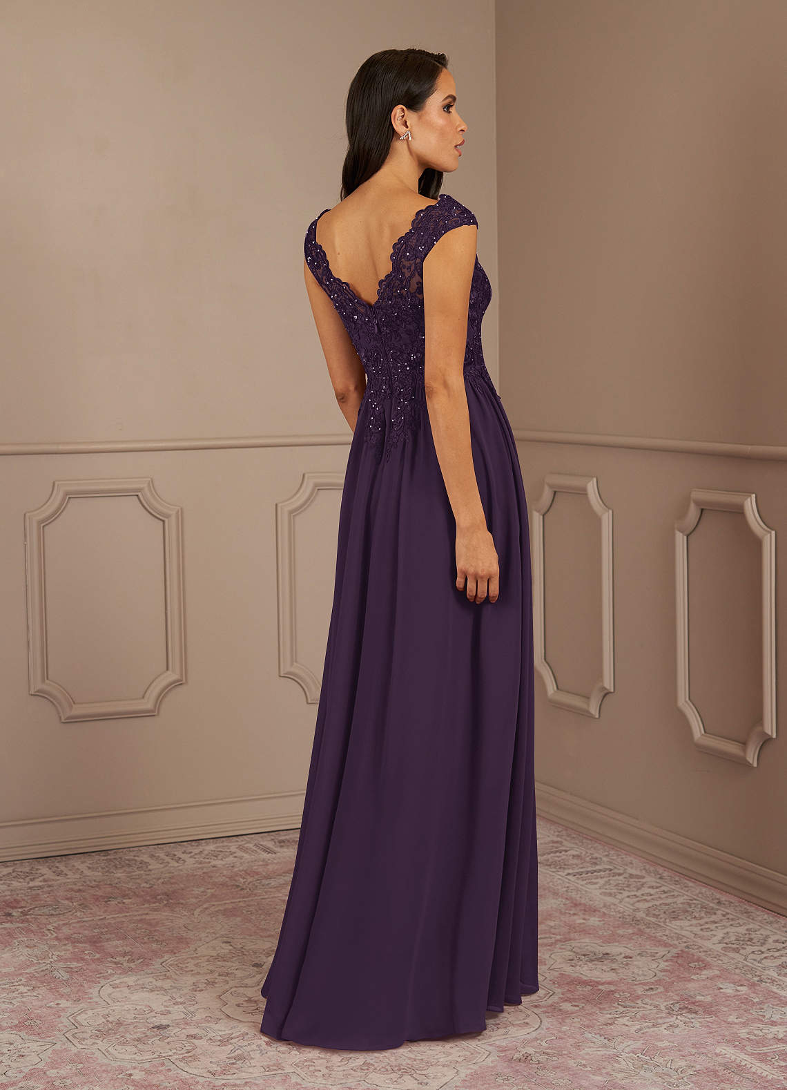 Amethyst A-Line V-Neck Chiffon Mother of the Bride Dress