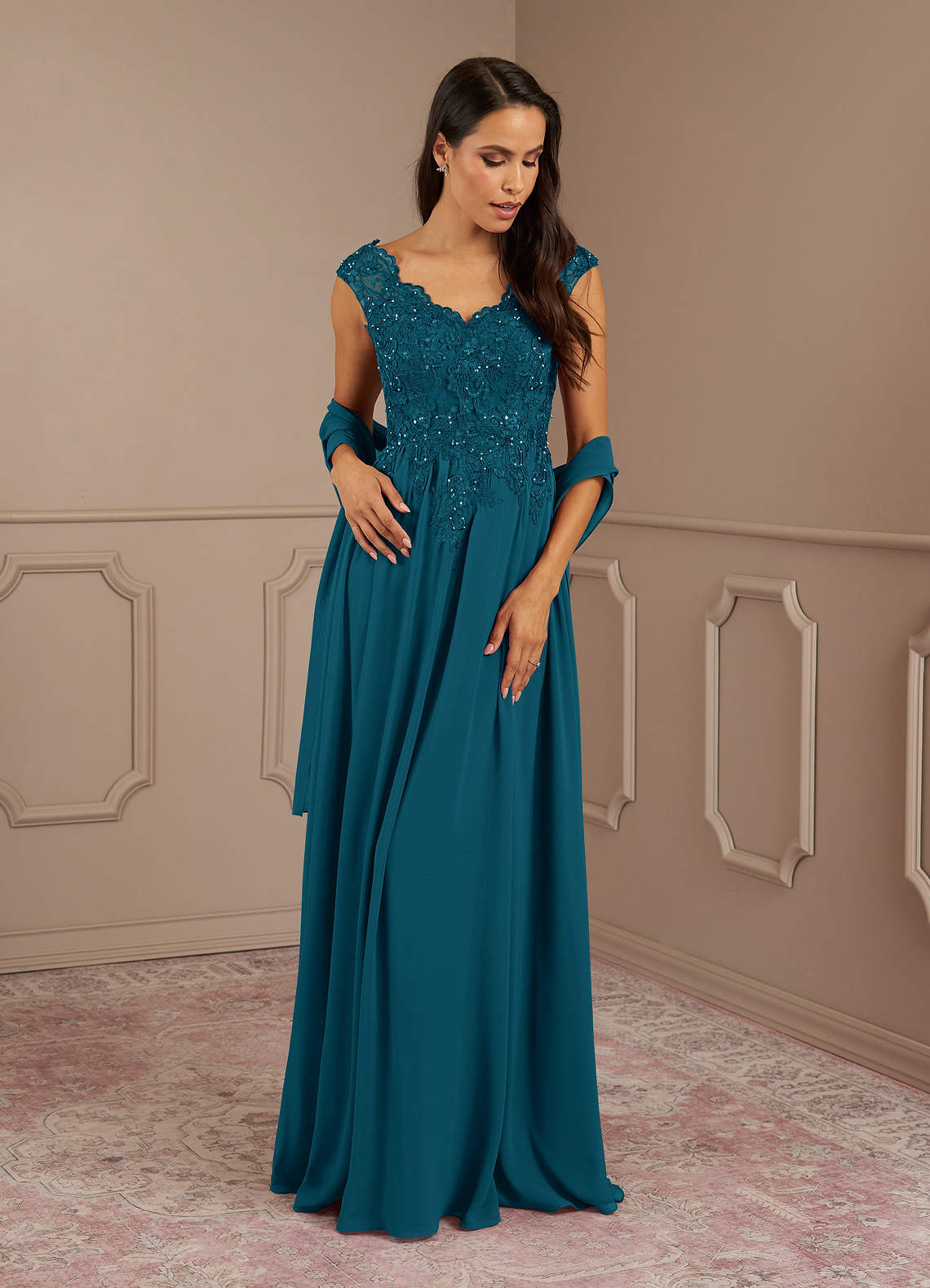 Amethyst A-Line V-Neck Chiffon Mother of the Bride Dress in Ink Blue