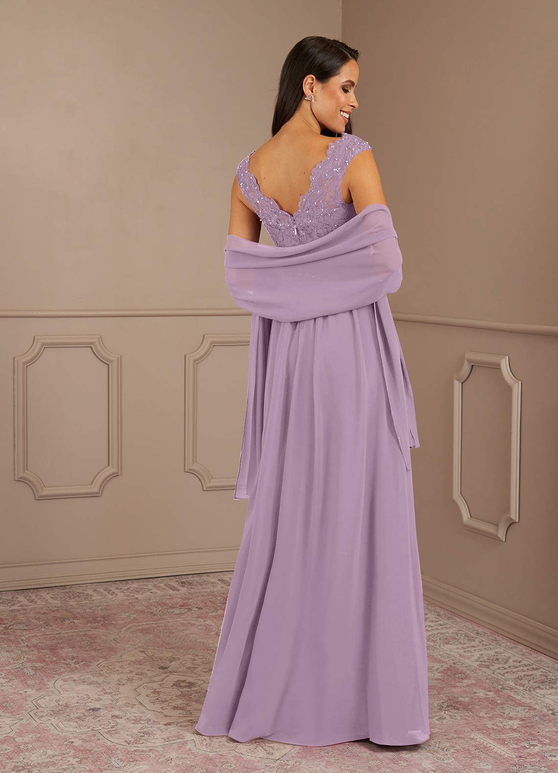 Amethyst A-Line V-Neck Chiffon Mother of the Bride Dress in Wisteria