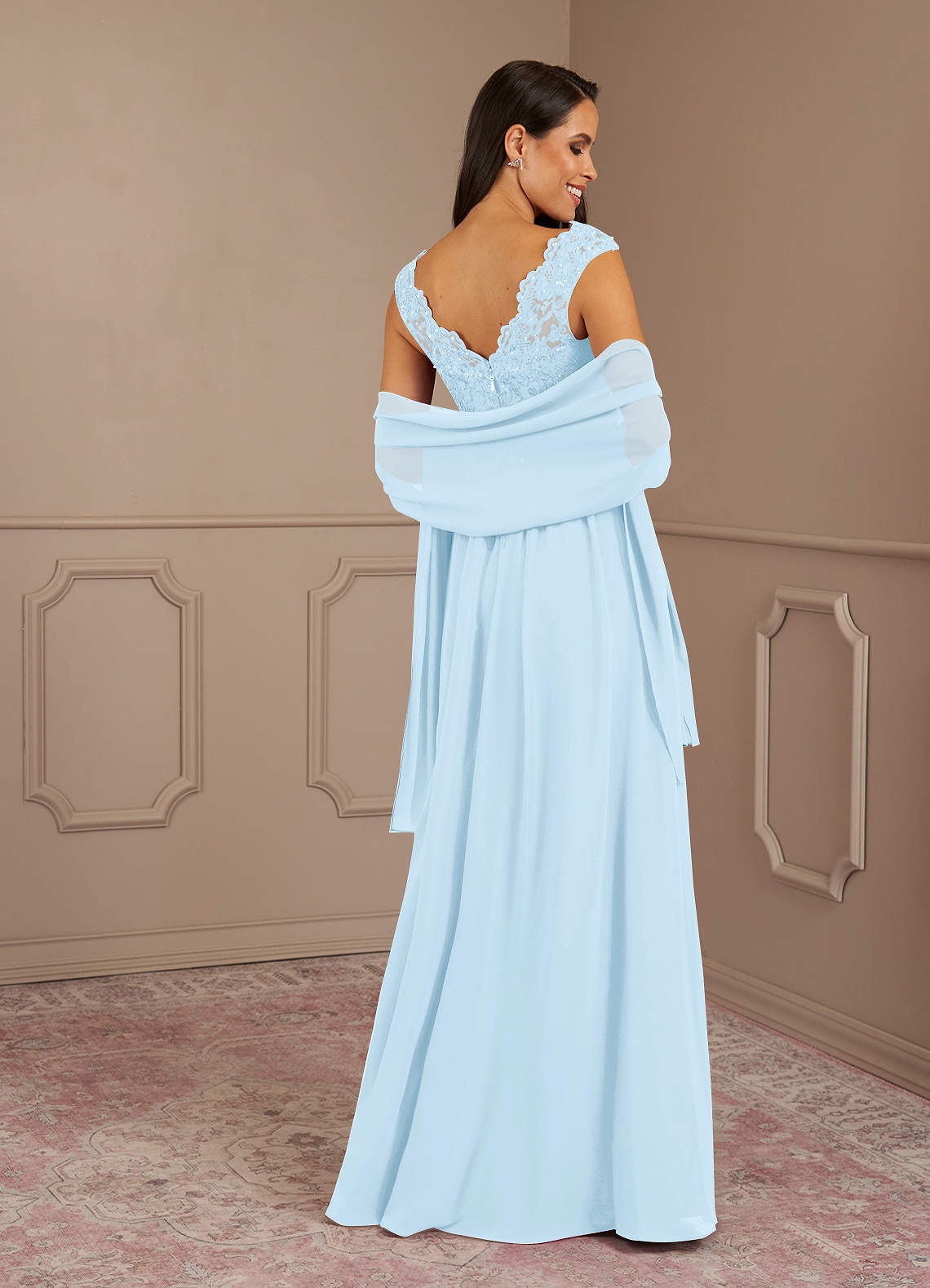 Amethyst A-Line V-Neck Chiffon Mother of the Bride Dress in Sky Blue