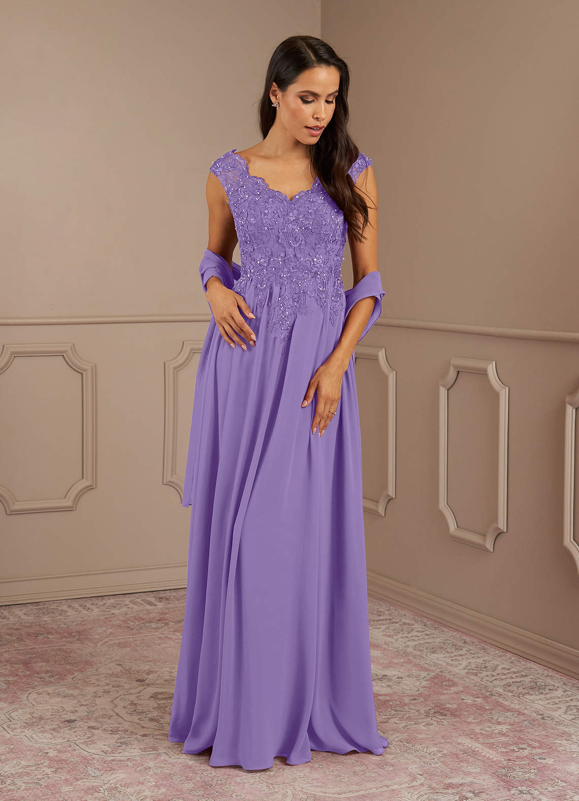 Amethyst A-Line V-Neck Chiffon Mother of the Bride Dress in Tahiti