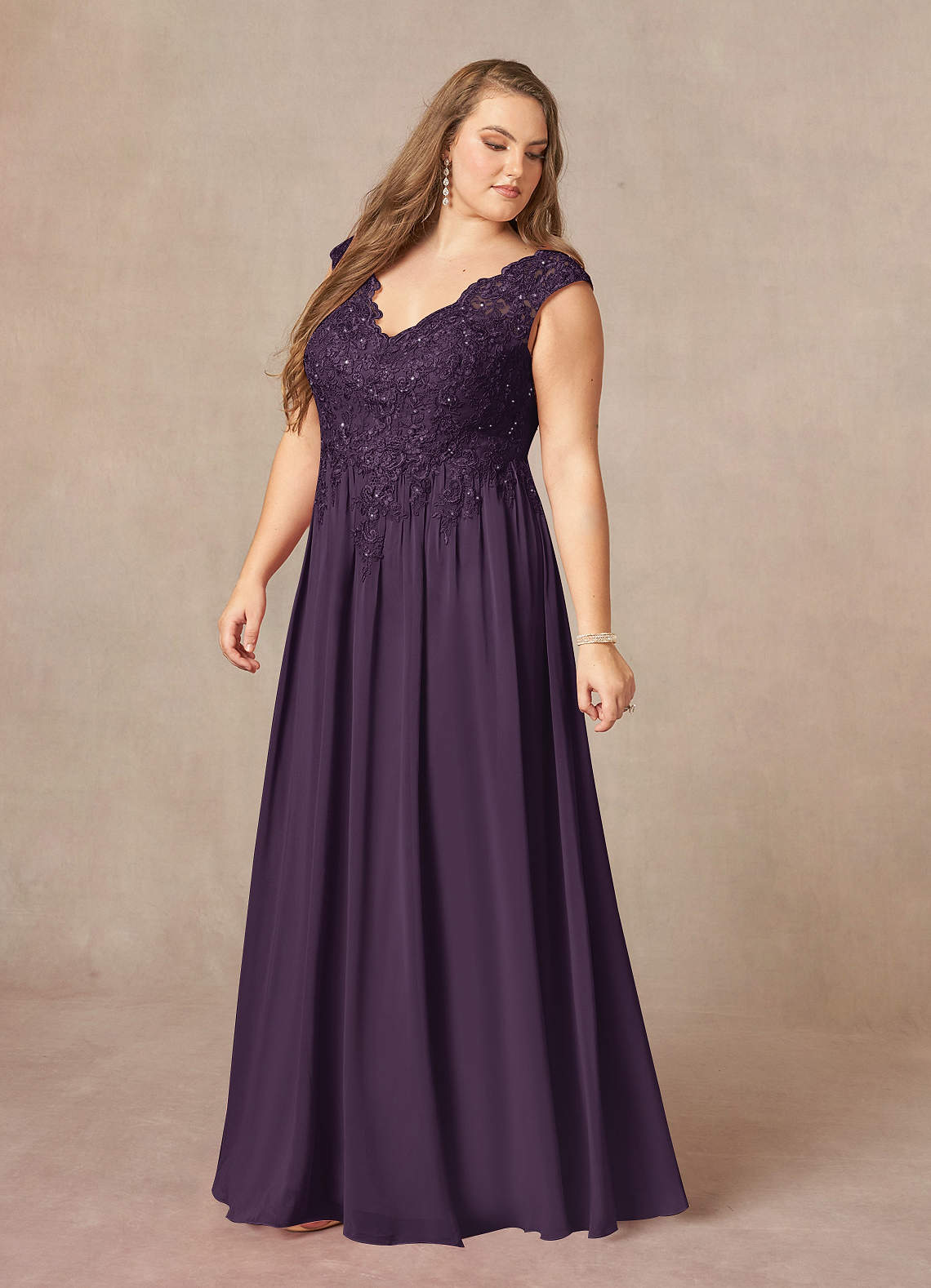 Amethyst A-Line V-Neck Chiffon Mother of the Bride Dress