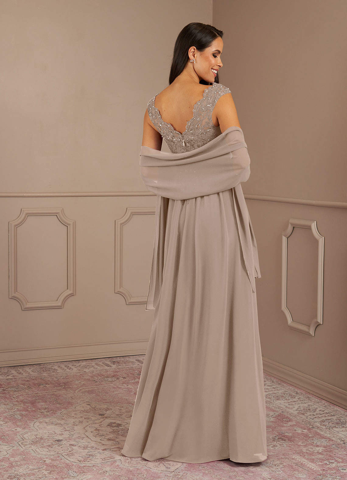 Amethyst A-Line V-Neck Chiffon Mother of the Bride Dress in Steel Grey