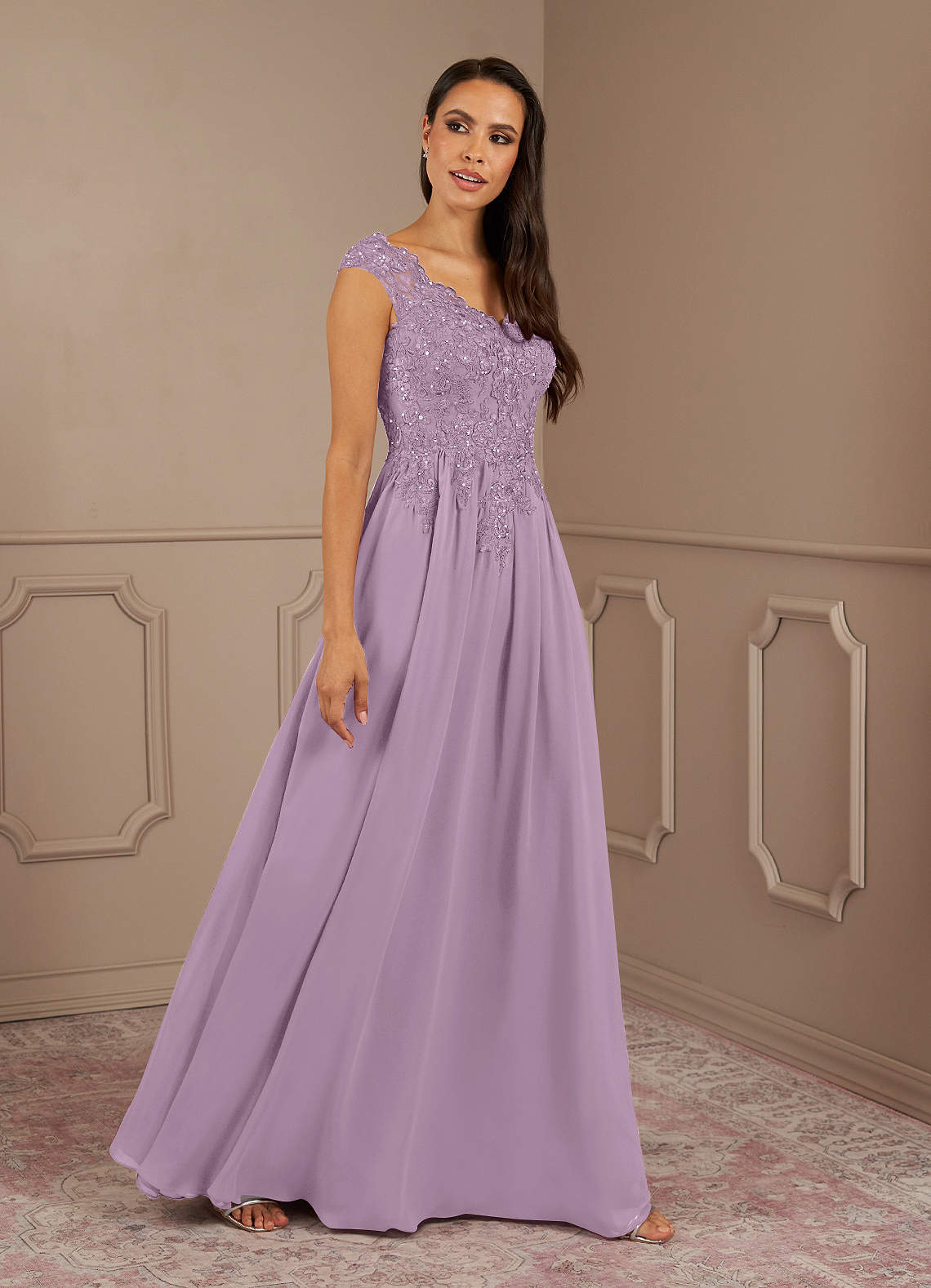 Amethyst A-Line V-Neck Chiffon Mother of the Bride Dress in Wisteria