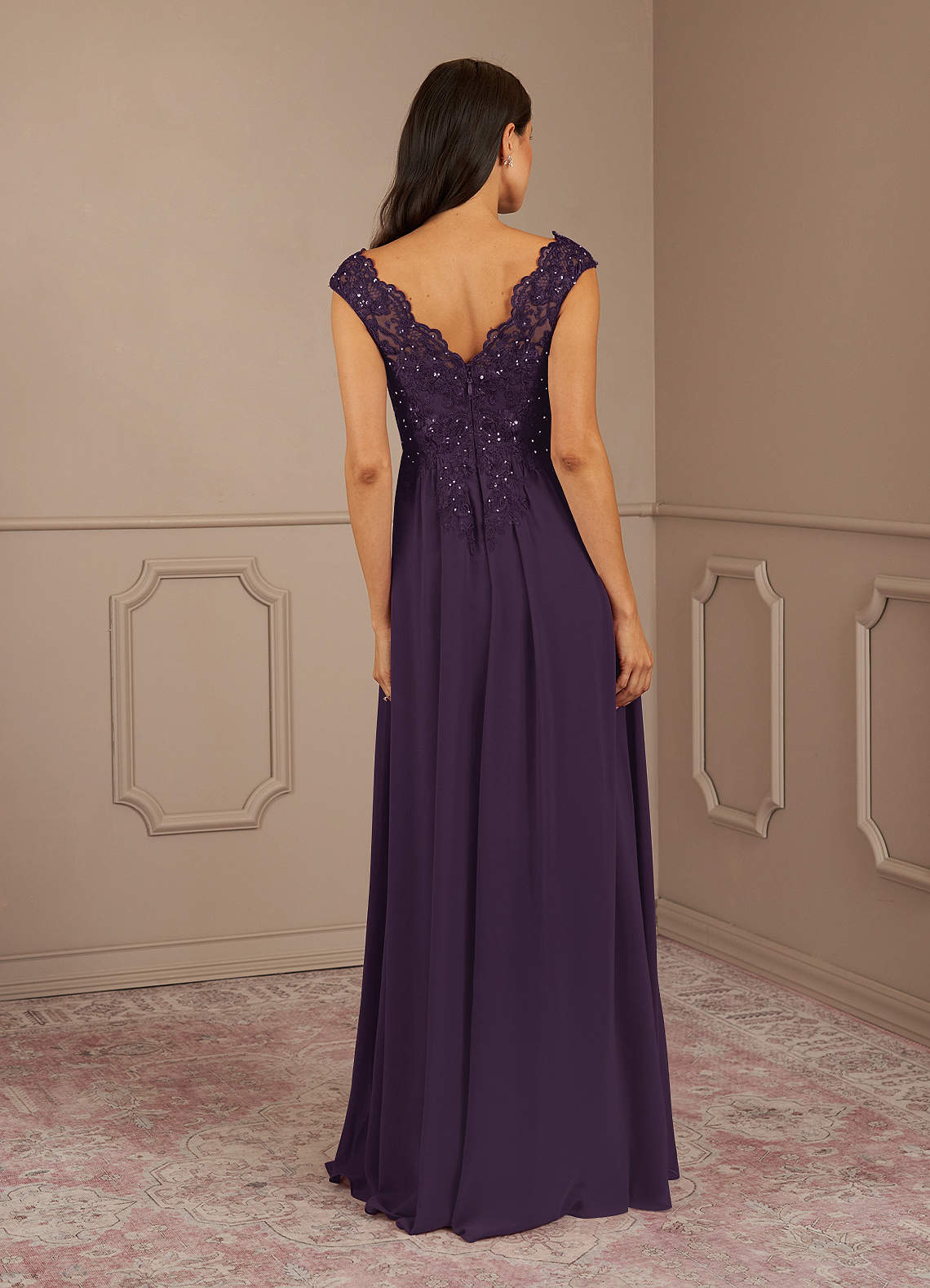 Amethyst A-Line V-Neck Chiffon Mother of the Bride Dress